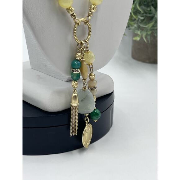 Chicos Green Collection agate,‎ jade amazonite Goldtone Long
Tassel Necklace New - Picture 10 of 16